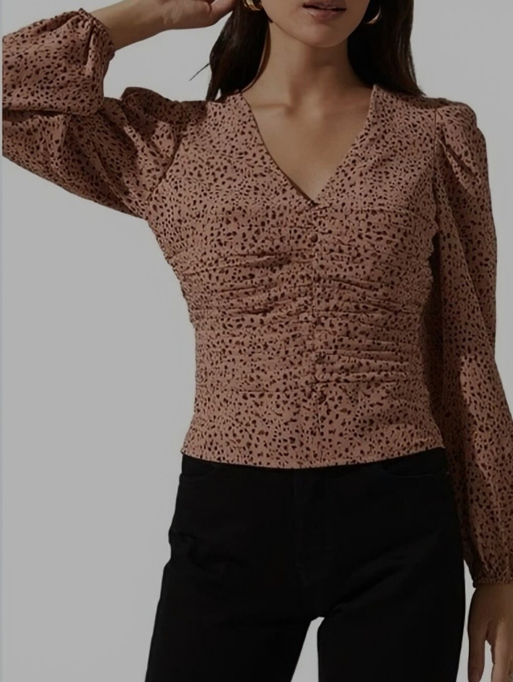 ASTR The Label Cinch Front Puff Sleeve Top In Clay Animal Size XS NWOT